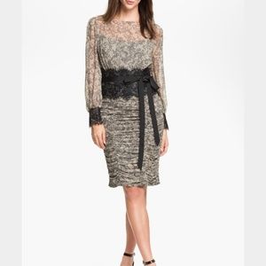 Tadashi Shoji Print Silk and Lace Dress